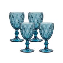 Jogo de 4 Taças de Vidro Cor Azul Diamond para Água Vinho Lyor 300ml