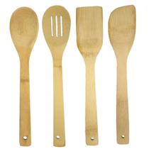 Jogo De 4 Utensílios De Madeira Bambu Colher Espátula