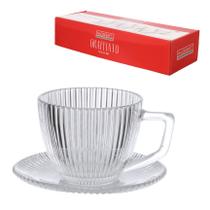 Jogo De 4 Xícara Com Pires De Vidro Café Graffiato 230ml Luxo Transparente