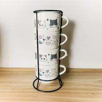 Jogo De 4 Xícaras Café Chá Porcelana Com Suporte Caneca Pets Jogo De 4 Xícaras Café Chá Porcelana Com Suporte Caneca Pets