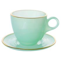 Jogo De 4 Xícaras Chá 170ml Cristal Borda Dourada Matte Verde Hauskraft