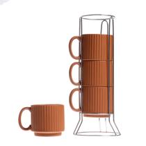 Jogo de 4 xícaras Chá Cerâmica com suporte Terracota 170ml -L Hermitage