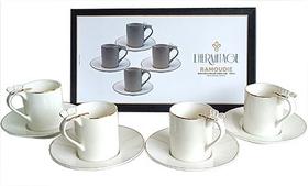 Jogo de 4 xícaras de chá com pires de porcelana Ramoudie da L' Hermitage