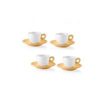 Jogo de 4 xícaras guzzini café expresso 50ml porcelana com pires mostarda vibrante 81701211