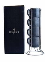Jogo de 4 xícaras para café em cerâmica com suporte, 80ml , da L'Hermitage Jogo de 4 xícaras para café em cerâmica com suporte, 80ml , da L'Hermitage