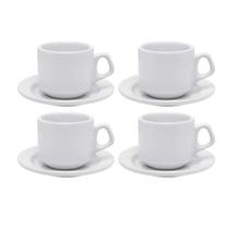 Jogo De 4 Xicaras Para Chá C/Pires 180Ml Branco Empilhável