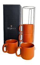 Jogo de 4 xícaras para chá em cerâmica com suporte, 170ml , da L'Hermitage