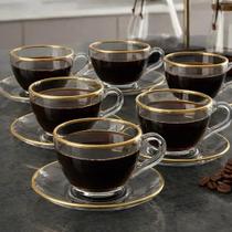 Jogo De 4 Xicaras Vidro Com Borda Dourada Luxo e Pires Para Café Hauskraft Premium 90ml Jogo De 4 Xicaras Vidro Com Borda Dourada Luxo e Pires Para Café Hauskraft Premium 90ml