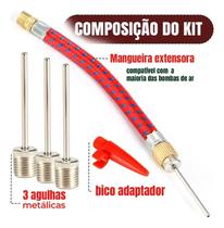 Jogo De 5 Bicos Agulha Para Inflar Bolas E Mangueira Extensora Para Bomba De Ar Universal Promo