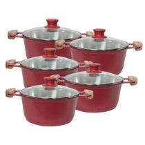 Jogo de 5 Caçarolas Alça Meia Lua 16 a 24 cm com Tampa de Vidro