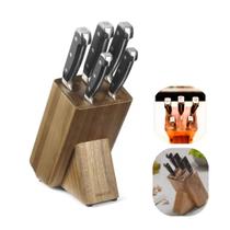 Jogo de 5 Facas Com Cepo Madeira Linha Chef Hercules Mundial Churrasco e Cozinha