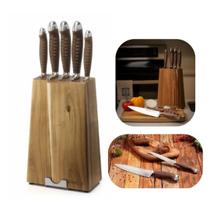 Jogo de 5 Facas Com Cepo Madeira Linha Renaissance Hercules Mundial Churrasco e Cozinha