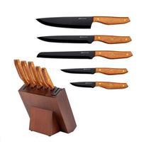 Jogo de 5 Facas Hanzzo Wood em Aço Inox Full Fit 25574 Jogo de 5 Facas Hanzzo Wood em Aço Inox Full Fit 25574