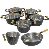 Jogo De 5 Panelas Alumínio Fundido Batido Craquelado Com Tampa De Vidro Jogo De 5 Panelas Alumínio Fundido Batido Craquelado Com Tampa De Vidro