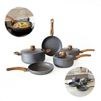 Jogo De 5 Panelas Cerâmica Antiaderente Granito Indução Gás Grafite