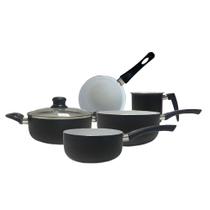 Jogo de 5 Panelas com Tampa de Vidro e Revestimento Cerâmico Design Moderno Santiago Lehavi