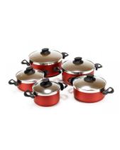 Jogo de 5 panelas teflon vermelho e tampa e vidro cereja Jogo de 5 panelas teflon vermelho e tampa e vidro cereja