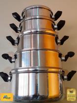 Jogo de 5 Peças Caçarola Elegance com Alça e Tampa com Saída a Vapor em Alumínio Polido.