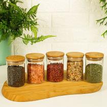 Jogo de 5 potes herméticos de vidro tampa de bambu 200 ml Jogo de 5 potes herméticos de vidro tampa de bambu 200 ml