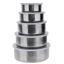 Jogo De 5 Potes Hermeticos Em Aço Inox Com Tampa Vedada Para Mantimentos - Class Home Jogo De 5 Potes Hermeticos Em Aço Inox Com Tampa Vedada Para Mantimentos - Class Home