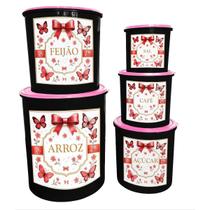 Jogo de 5 Potes Porta Mantimentos Redondos Design Decorado