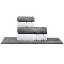 Jogo de 5 toalha casal ele e ela teka confort - premium cinza e branco Jogo de 5 toalha casal ele e ela teka confort - premium cinza e branco