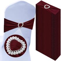 Jogo de 50 Faixas para Cadeira VitalCozy - Spandex com Fivela de Coração - Cor Vinho