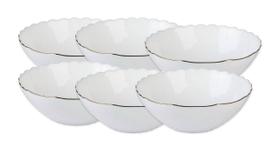 Jogo De 6 Bowls Tetis Em Vidro Opalino Gold Rim 470Ml - Lhermitage