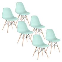 Jogo de 6 Cadeiras Charles Eames Wood Design Eiffel Azul Surf
