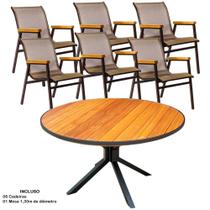 Jogo de 6 cadeiras de alumínio e mesa alumínio tampo madeira