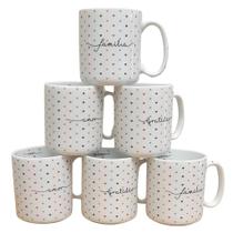 Jogo de 6 Canecas de Porcelana 300ml com Frases Motivacionais - Poá Colorido Jogo de 6 Canecas de Porcelana 300ml com Frases Motivacionais - Poá Colorido