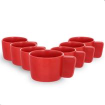 Jogo de 6 Canecas Vermelhas 180ml em Porcelana Kit para Café, Chá e Cappuccino