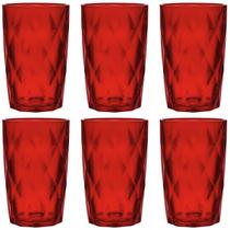 Jogo De 6 Copos 350ml Diamond Rubi Vermelho Ke Home