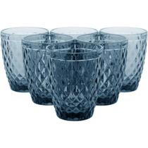 Jogo de 6 Copos Água de Vidro Azul Para Cozinha Luxo 270ml
