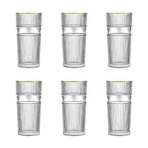 Jogo de 6 Copos Alto Long Drink 350ml com Borda Dourada.