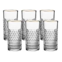 Jogo de 6 Copos Altos Para Suco Água Esplanada em Cristal Ecologico com Borda Dourada 350ml Jogo de 6 Copos Altos Para Suco Água Esplanada em Cristal Ecologico com Borda Dourada 350ml