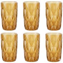 Jogo De 6 Copos Âmbar Borda Dourada 400ml Diamond Em Casa Tem