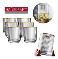 Jogo De 6 Copos Baixo De Vidro Borda Dourada Graffiato 320ml Hauskraft