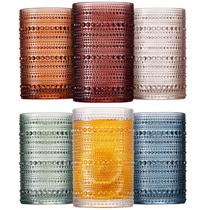Jogo de 6 Copos Coloridos Mfacoy 355 ml Estilo Hobnail