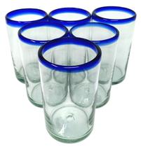 Jogo de 6 copos de vidro 414 ml com borda azul Dos Sueños