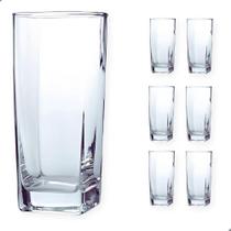 Jogo De 6 Copos De Vidro Alto 320Ml Quadrado Suco Agua Ms Va