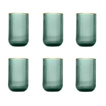 Jogo de 6 Copos em Cristal Verde com borda dourada 425ml