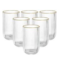 Jogo de 6 copos versalhes em vidro com borda dourada 420ml