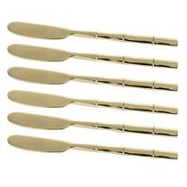 Jogo de 6 espatulas Steel Wood em aco inox com cabo estilo bambu champanhe e caixa preta