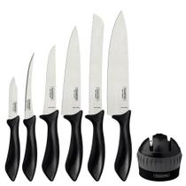 Jogo de 6 Facas e Afiador Tramontina Affilata 7 Peças Inox e Polipropileno Preto