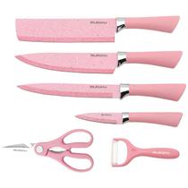 Jogo de 6 facas Rosa/Preto Antiaderente Profissional De Cozinha Gourmet/Faca de Churrasco