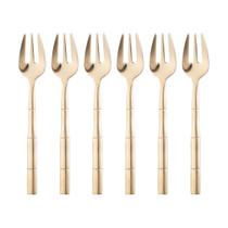 Jogo de 6 garfos para bolo Inox cor champanhe Steel Wood com caixa -Fracalanza