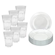 Jogo de 6 Peças Pratos Fundo 6 Peças Copo Boston Vidro Jantar Transparente Jogo de 6 Peças Pratos Fundo 6 Peças Copo Boston Vidro Jantar Transparente