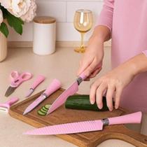 Jogo de 6 Peças Rosa Faqueiro Alta Resistência Gourmet antiaderente Conjunto Profissional de cozinha tesoura Jogo de 6 Peças Rosa Faqueiro Alta Resistência Gourmet antiaderente Conjunto Profissional de cozinha tesoura