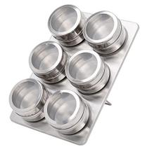 Jogo de 6 porta condimentos inox com suporte retangular mimo style prata